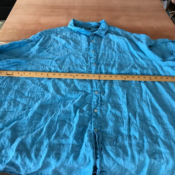 Perry Ellis 100% Linen Shirt Men 5XLT Blue Button Up Short Sleeve Collared 17524 - Picture 7 of 11